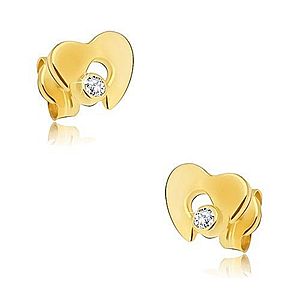 Diamantové zlaté náušnice 585 - lesklé srdce s výrezom a čírym briliantom BT501.83 vyobraziť