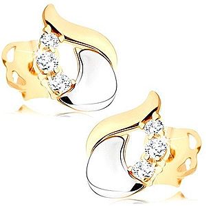 Diamantové náušnice - lesklá slza zo 14K bieleho a žltého zlata, tri číre brilianty BT502.09 vyobraziť