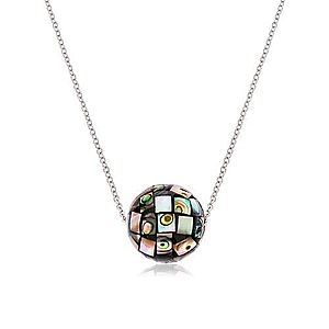 Oceľový náhrdelník, lesklá gulička zdobená úlomkami mušle Abalone Z46.10 vyobraziť