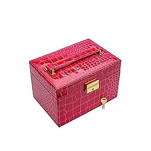 Ružová kufríková šperkovnica z imitácie krokodílej kože, kovové detaily zlatej farby AC25.05 vyobraziť