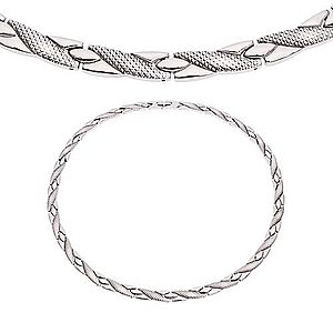Oceľový náhrdelník, šikmé línie s hadím vzorom, strieborný odtieň, magnety Z47.15 vyobraziť