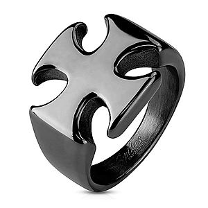 Mohutný čierny prsteň z ocele 316L, hladký lesklý maltézsky kríž AB09.03 vyobraziť