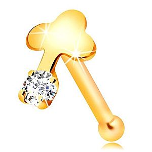 Rovný piercing do nosa v žltom 14K zlate, číry zirkón a lesklý krížik GG206.07 vyobraziť