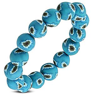 Pružný FIMO náramok, modré korálky s kvetmi na gumičke AA08.08 vyobraziť