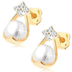 Zlaté briliantové náušnice 585 - štyri diamanty, kontúra kvapky s bielou perlou BT503.46 vyobraziť