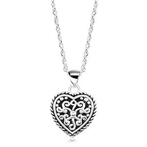 Strieborný náhrdelník 925, srdce s patinou a ornamentmi SP19.23 vyobraziť