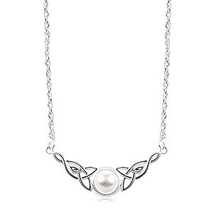 Strieborný náhrdelník 925, biela polgulička, keltské uzly po stranách SP24.02 vyobraziť