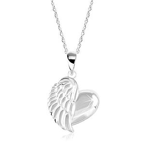 Strieborný náhrdelník 925, lesklé srdce s anjelským krídlom, točená retiazka SP24.26 vyobraziť