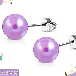 Náušnice z chirurgickej ocele, svetlofialové perleťové guľôčky SP79.03 vyobraziť