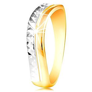 Zlatý prsteň 585 - vlnka z bieleho a žltého zlata, ligotavý brúsený povrch GG216.38/46 vyobraziť