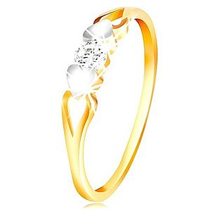 Zlatý prsteň 585 - srdiečka z bieleho zlata, výrezy a číry zirkón uprostred GG212.60/66 vyobraziť