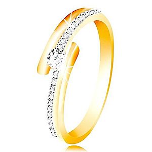 Zlatý prsteň 585 - rozdvojené ramená, vystúpený okrúhly zirkón čírej farby GG213.60/67 vyobraziť