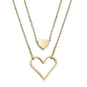 Oceľový náhrdelník zlatej farby, malé plné srdiečko, veľký obrys srdca, dve retiazky R01.11 vyobraziť