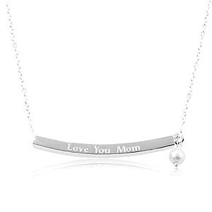 Strieborný náhrdelník 925, úzky hranol s nápisom Love You Mom, biela gulička SP85.20 vyobraziť
