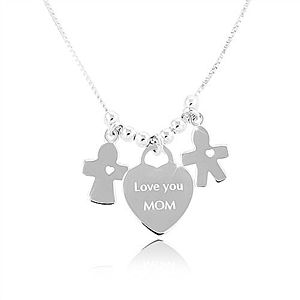 Strieborný náhrdelník 925, srdce s nápisom Love you MOM, chlapček a dievčatko SP86.02 vyobraziť