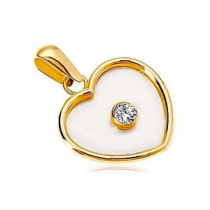 Prívesok zo žltého 14K zlata - srdce s perleťou a čírym zirkónom v strede GG18.12 vyobraziť