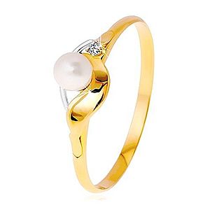 Diamantový prsteň zo 14K zlata, dvojfarebné vlnky, číry briliant a biela perla BT504.07/12 vyobraziť
