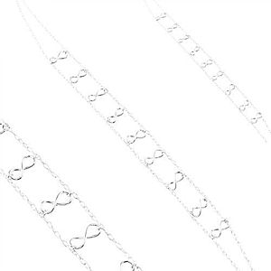 Strieborný 925 náhrdelník, dvojitá retiazka, lesklé symboly nekonečna S09.27 vyobraziť