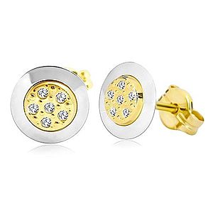 Náušnice zo 14K zlata - kruh s čírymi zirkónmi v strede, žlté a biele zlato GG20.06 vyobraziť