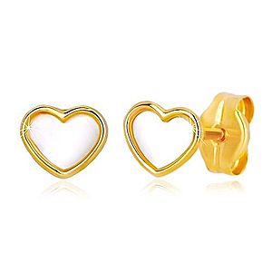 Puzetové zlaté 14K náušnice srdcového tvaru s prírodnou perleťou GG36.18 vyobraziť