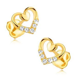 Diamantové náušnice v 14K zlate - obrys srdca s menším srdiečkom a briliantmi BT504.41 vyobraziť