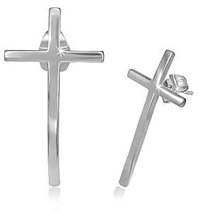 Puzetové náušnice z chirurgickej ocele - úzky kríž s lesklým povrchom S11.31 vyobraziť