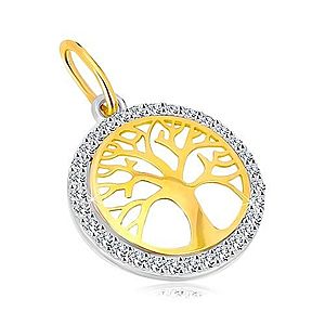 Prívesok v kombinovanom 14K zlate - kruh so stromom života, ligotavé zirkóny GG35.24 vyobraziť