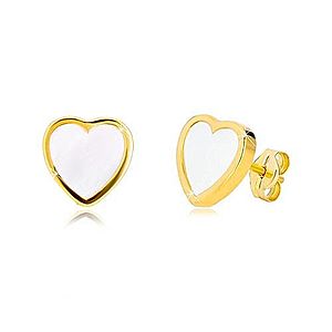 Náušnice zo žltého 14K zlata - kontúra symetrického srdca s prírodnou perleťou GG37.30 vyobraziť