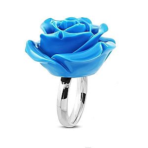 Prsteň z chirurgickej ocele - ruža v rozkvete, lesklá modrá živica J05.13 vyobraziť