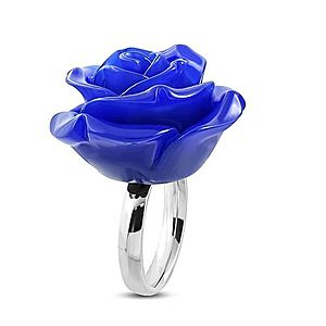 Oceľový prsteň - lesklá obrúčka a živicová ruža v tmavomodrom odtieni J08.08 vyobraziť