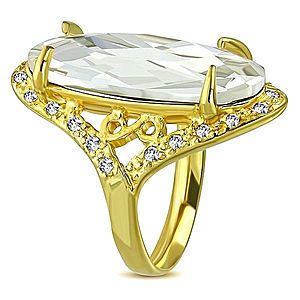 Mohutnejší prsteň zlatej farby z ocele - číry brúsený zirkón, symbol nekonečna C22.01 vyobraziť
