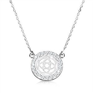 Strieborný náhrdelník 925 - štvorcípy keltský uzol v zirkónovom kruhu, jemná retiazka S19.14 vyobraziť