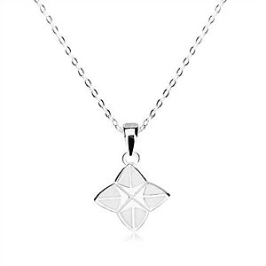 Strieborný náhrdelník 925 - štvorcípa hviezda zdobená bielou glazúrou, lesklá retiazka S19.12 vyobraziť