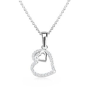 Strieborný 925 náhrdelník - obrys nepravidelného srdca so zirkónmi, srdiečko V04.25 vyobraziť
