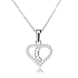 Strieborný náhrdelník 925 - obrys srdca s ligotavými zirkónmi, srdiečková línia V10.22 vyobraziť