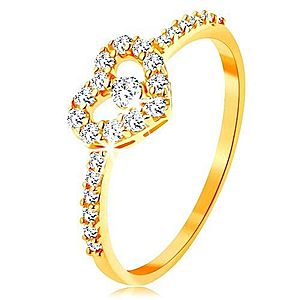 Zlatý prsteň 375 - zirkónové ramená, ligotavý číry obrys srdca so zirkónom GG118.25 vyobraziť