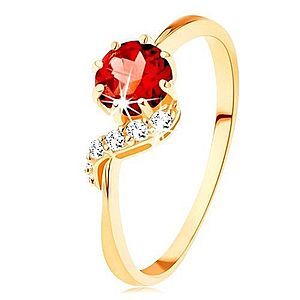 Zlatý prsteň 375 - okrúhly granát červenej farby, ligotavá vlnka GG116.38/39 vyobraziť