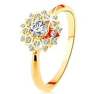 Zlatý prsteň 375 - trblietavé slnko zdobené okrúhlymi čírymi zirkónikmi GG117.24 vyobraziť