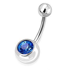 Oceľový piercing do pupku - lesklá guľôčka, gulička s ligotavým modrým zirkónom W24.10 vyobraziť