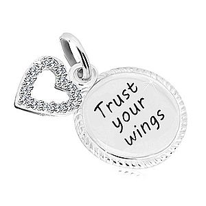 Strieborný 925 prívesok - krúžok s nápisom "Trust your wings", kontúra srdca so zirkónmi AC05.31 vyobraziť
