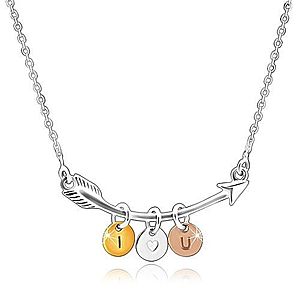 Strieborný 925 náhrdelník - zahnutý šíp, trojfarebné krúžky "I HEART YOU" AC24.29 vyobraziť