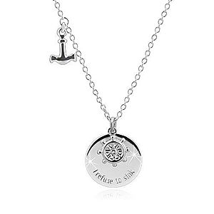 Strieborný náhrdelník 925 - kotva, kormidlo, lesklý kruh s nápisom "I refuse to sink" R28.23 vyobraziť