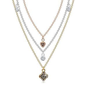 Strieborný náhrdelník 925 - trojfarebné retiazky s príveskami, číre a čierne zirkóny R33.06 vyobraziť
