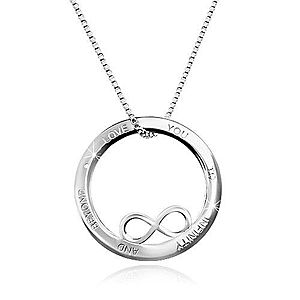 Strieborný 925 náhrdelník - kontúra kruhu so symbolom nekonečna, nápis, hranatá retiazka R33.07 vyobraziť
