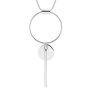 Strieborný 925 náhrdelník - hranatá retiazka, kontúra kruhu, menší kruh a palička R38.12 vyobraziť