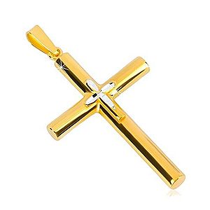 Strieborný prívesok 925 - kríž zlatej farby, menší krížik uprostred, zrniečkové zárezy R39.04 vyobraziť