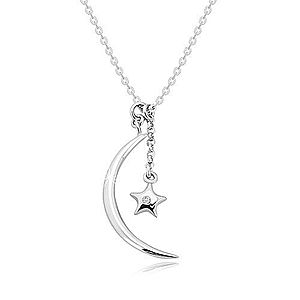 Diamantový náhrdelník, striebro 925 - lesklý polmesiac a hviezda s briliantom S58.19 vyobraziť