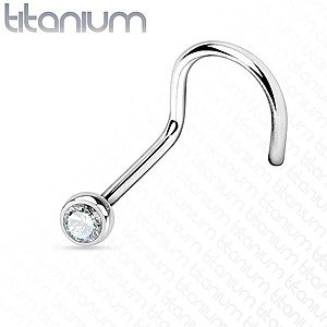 Titánový piercing do nosa so zahnutým koncom - ligotavý zirkónik 1, 5 mm, hrúbka 0, 8 mm R19.06 vyobraziť