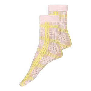Swedish Stockings Ponožky 'Greta Tartan Socks Light Pink/Neon Yellow' neónovo žltá / ružová vyobraziť