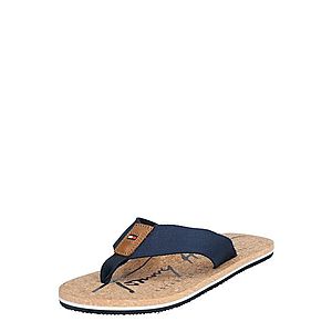 TOMMY HILFIGER Žabky 'SIGNATURE CORK BEACH SANDAL' béžová / tmavomodrá vyobraziť